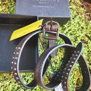 LIEBESKIND Studs 3/4" Multi Nailheads Narrow Leather Berlin Brown Belt BNIB 40"